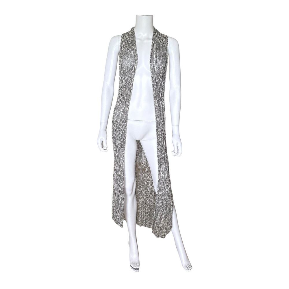 MUDD Long Duster Cardigan Womens XS Gray Open Front Sleeveless Boho Maxi Vest